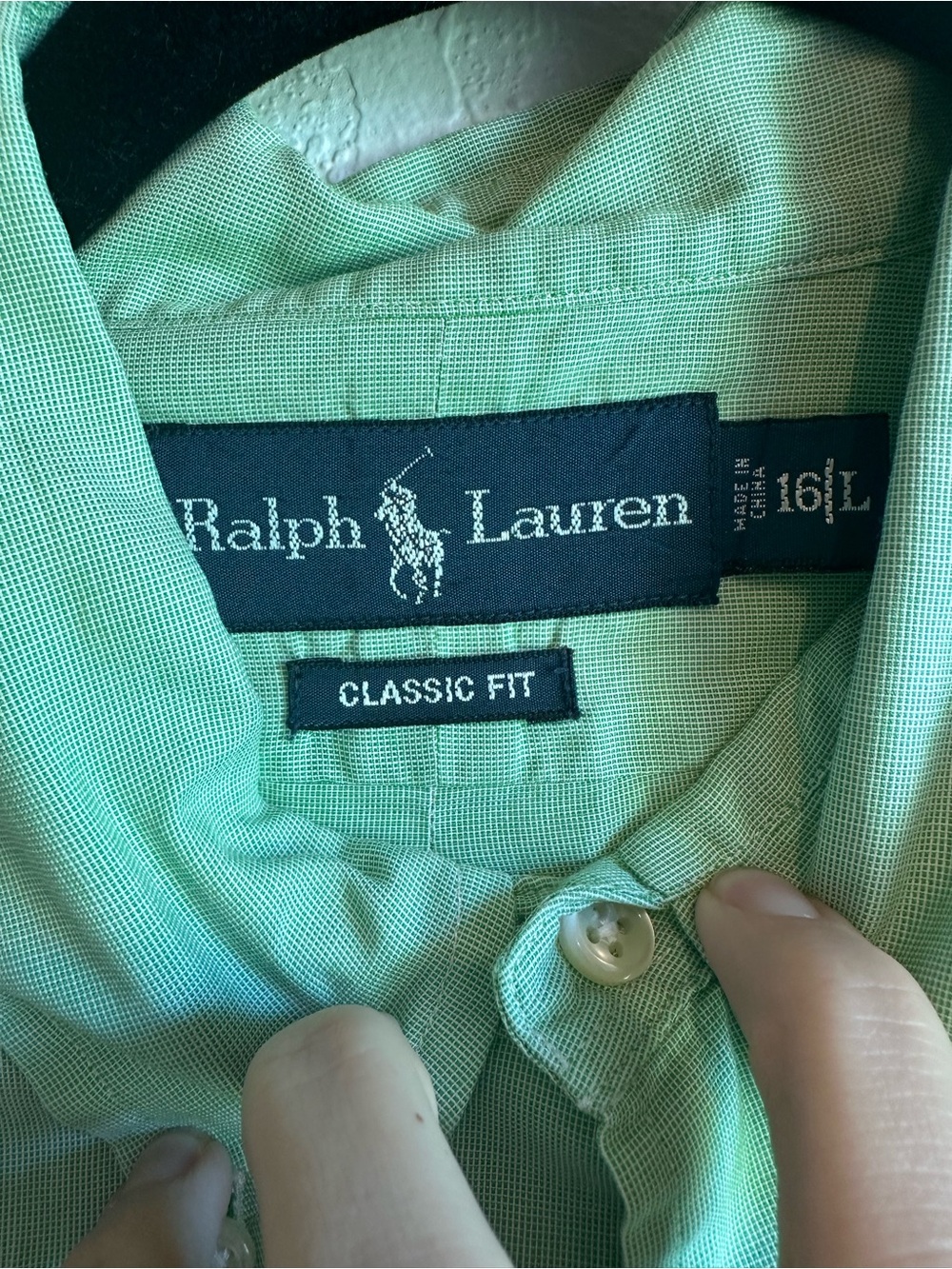 Ralph Lauren Green Classic Fit Button-Up Shirt spring green with purple pony